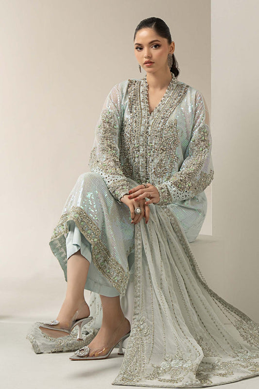 3 Piece Embroidered Chiffon Suit | BDS ice blue