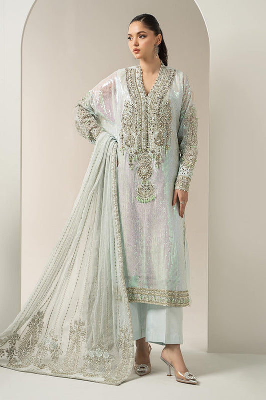 3 Piece Embroidered Chiffon Suit | BDS ice blue - House of Vasl