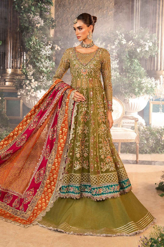 Maria B - 3 Piece Unstitched Embroidered Organza Suit - BD-2906-Olive Green - House of Vasl